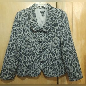 Vtg Bob Mackie Jacket Womens Sz 16 Leopard Print Tapestry Grey Black Rhinestone
